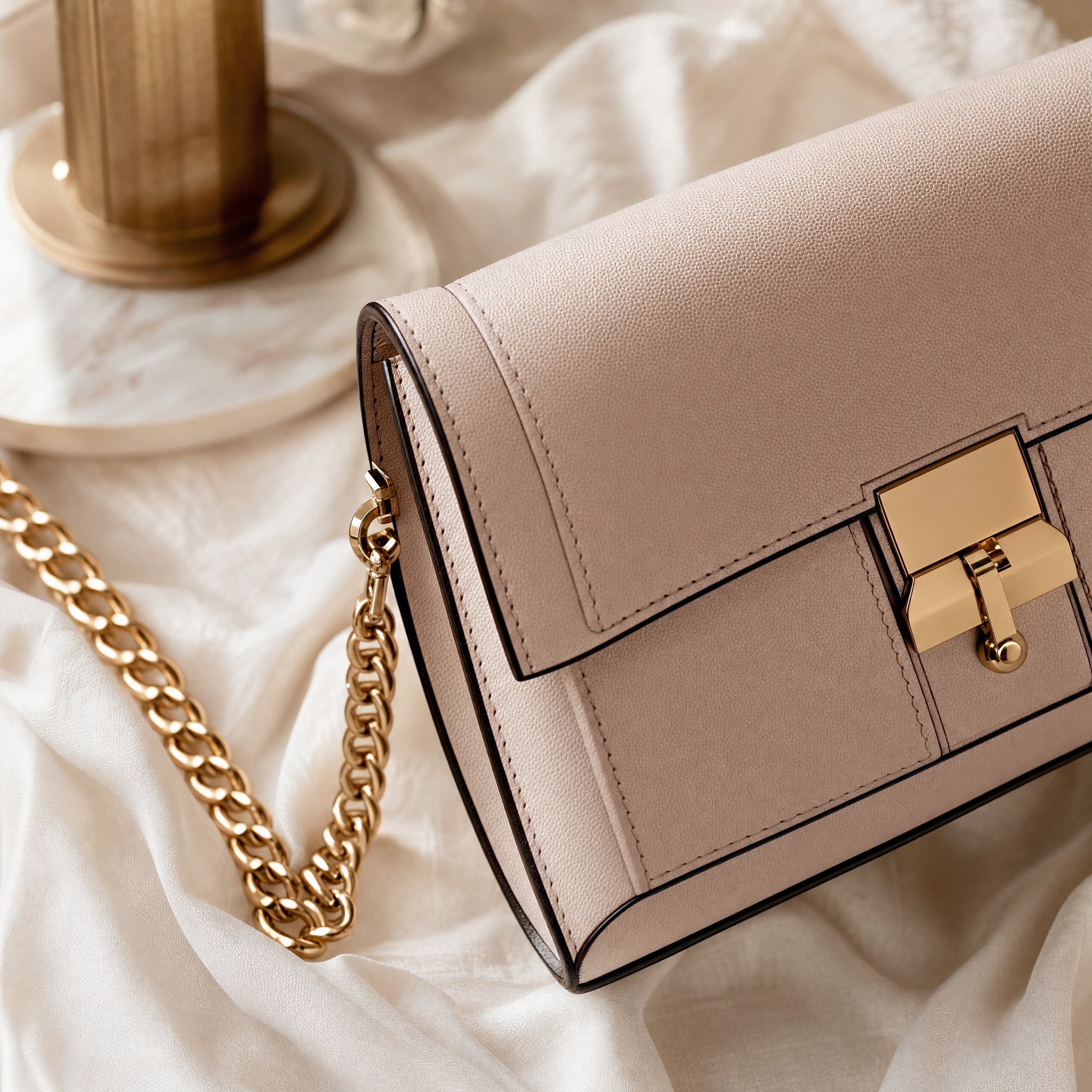 Close-up of a designer handbag with gold hardware