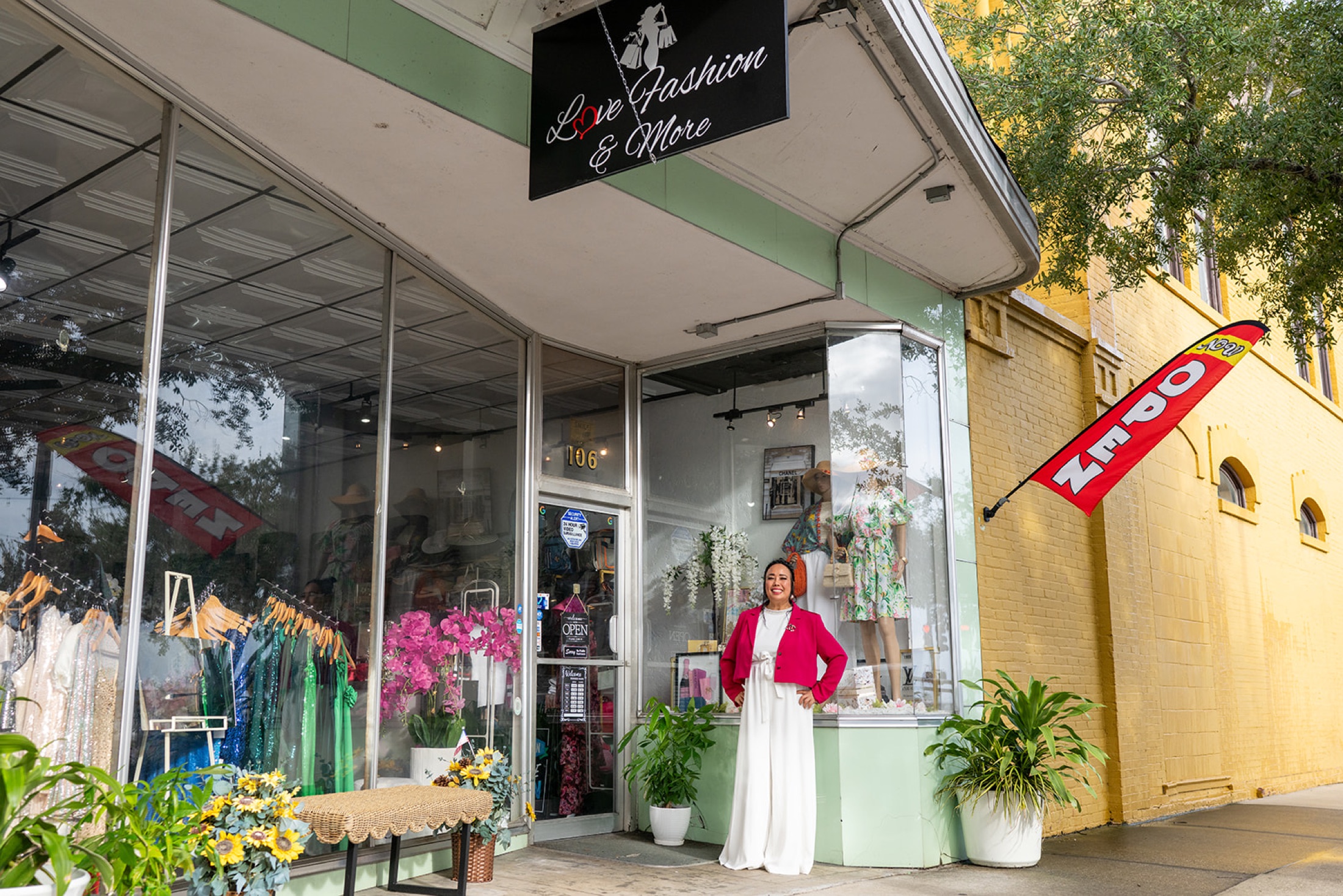 The boutique storefront on a brick-lined Downtown Sanford street