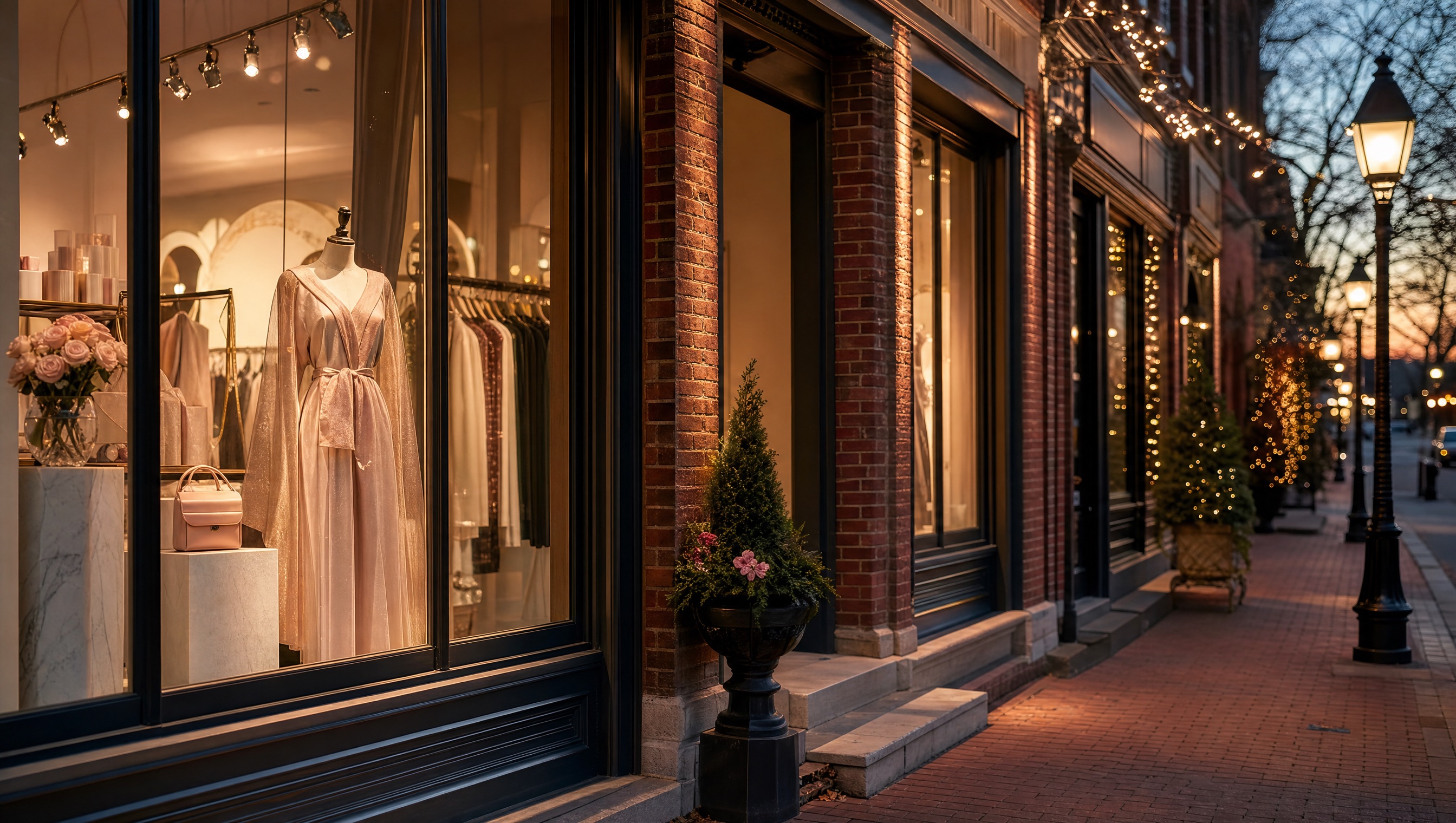 The historic downtown Sanford storefront at dusk